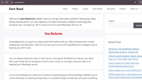 EarnRead.com free recharge